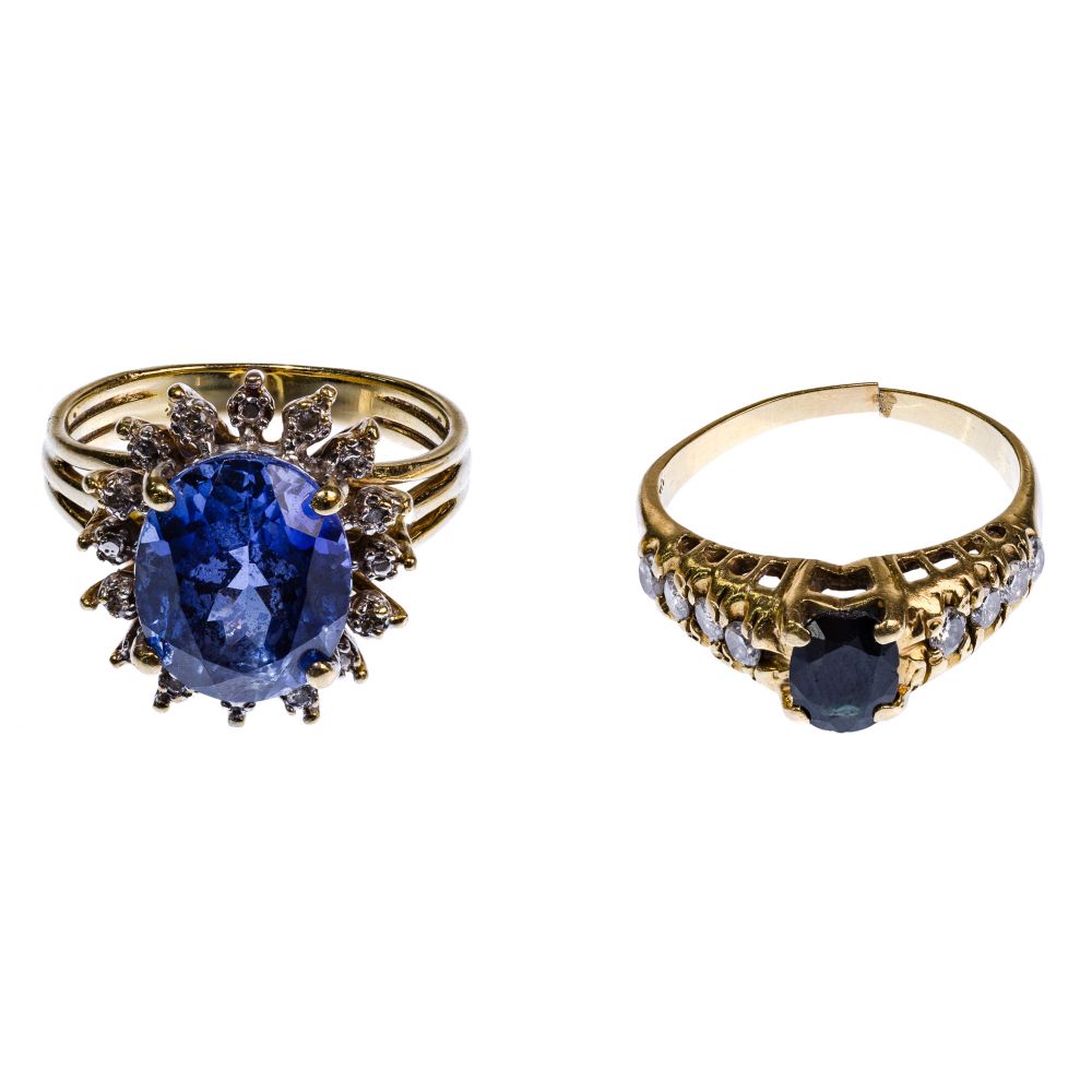 Appraisal: K YELLOW GOLD SAPPHIRE AND DIAMOND RINGS rings including a