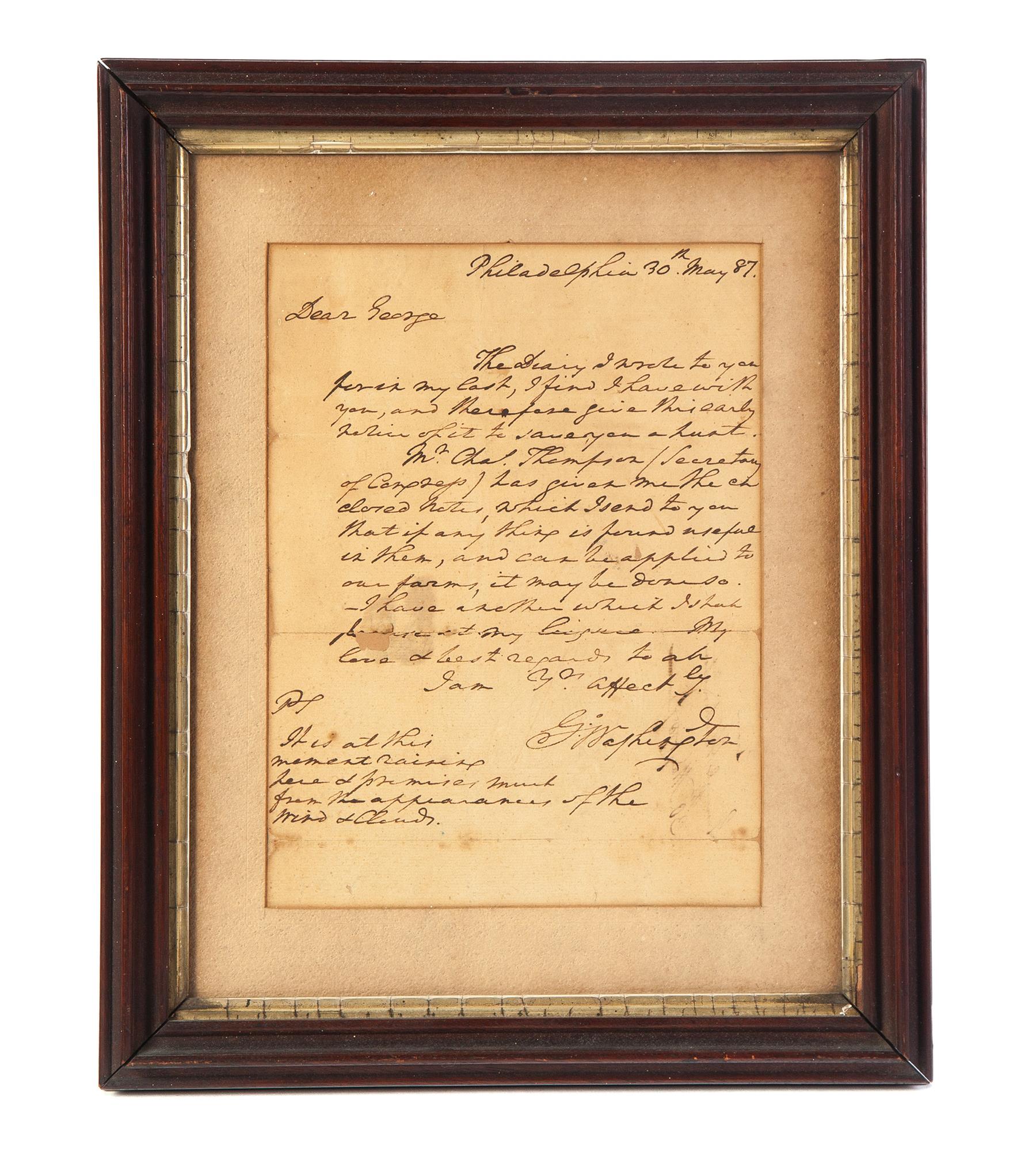 Appraisal: LETTER SIGNED GEORGE WASHINGTON Pen and ink on laid paper