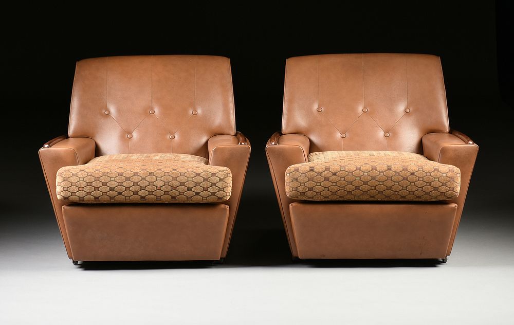 Appraisal: A PAIR OF ITALIAN MID-CENTURY MODERN FAUX LEATHER AND VELVET