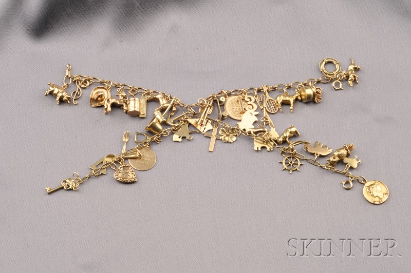 Appraisal: kt Gold Charm Bracelet the double chain bracelet of paperclip