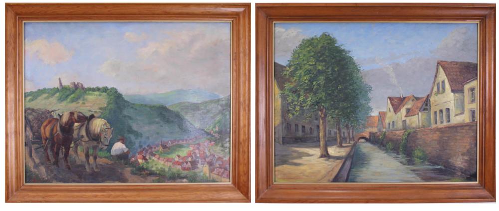 Appraisal: WALTER MAPPES TWO OIL PAINTINGS European landscapes a canal scene