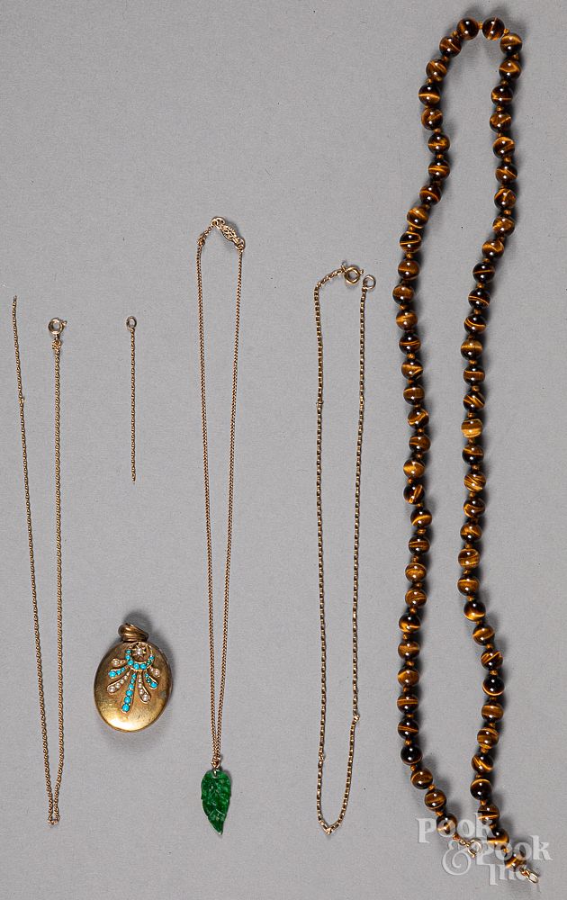 Appraisal: Tiger's eye necklace etc Tiger's eye necklace with K gold