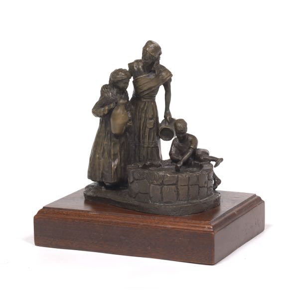 Appraisal: BRONZE FIGURAL GROUP MOTHER AND CHILDREN ON WOOD PEDESTAL x