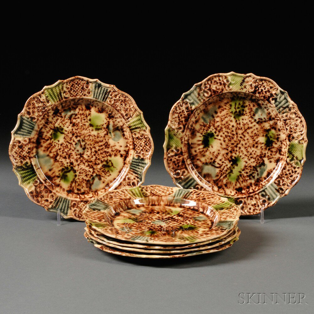 Appraisal: Six Staffordshire Cream-colored Earthenware Plates England c each with molded