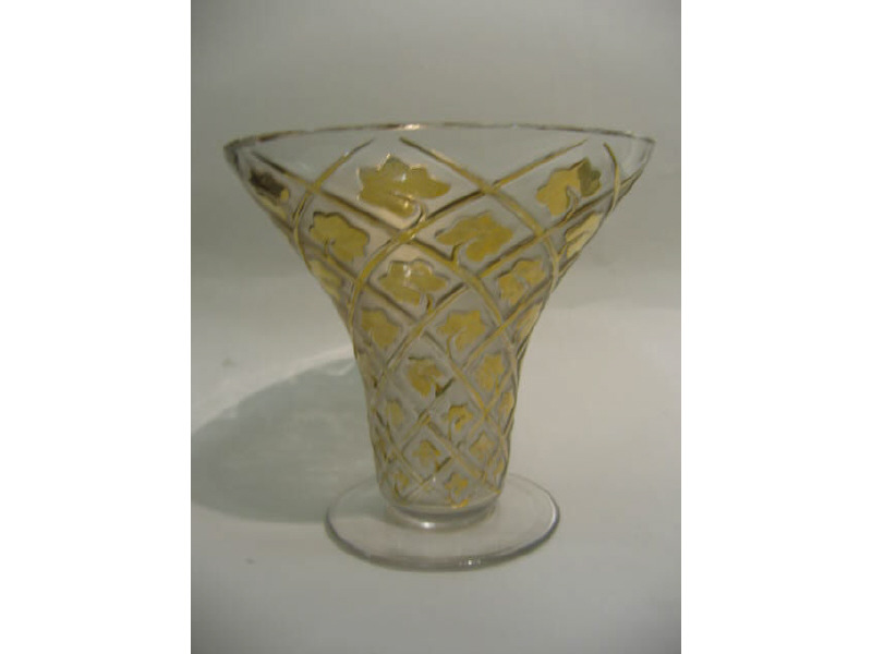 Appraisal: LALIQUE FRANCE Floriform vase relief molded and gilt decorated leaf