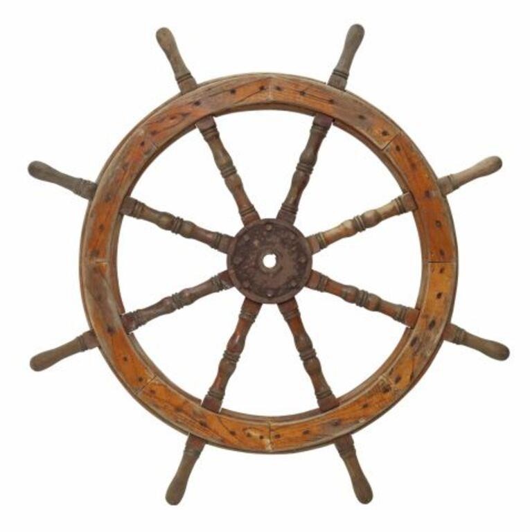 Appraisal: Large iron and wood ship's wheel eight spokes approx diam