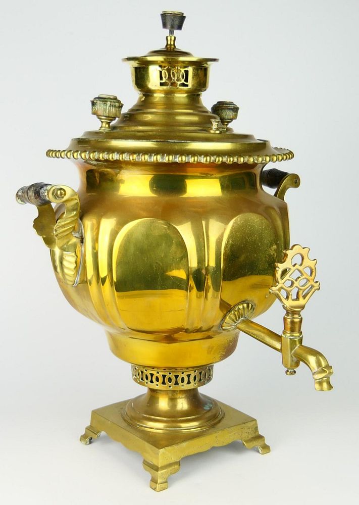 Appraisal: RUSSIAN HEAVY LARGE SIGNED ANTIQUE SAMOVAR Double handled with cup