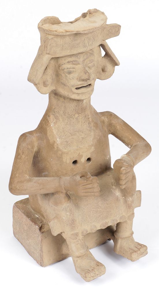 Appraisal: Large Pre-Columbian Seated Pottery Figure Large Pre-Columbian Seated Pottery Figure