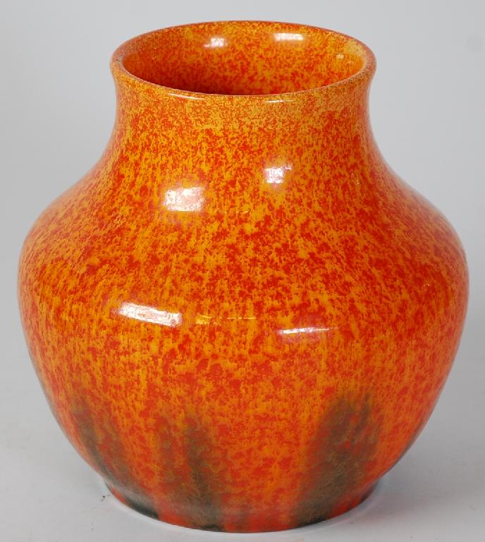 Appraisal: ROYAL LANCASTRIAN ORANGE VERMILLION GLAZED POTTERY VASE footed baluster form