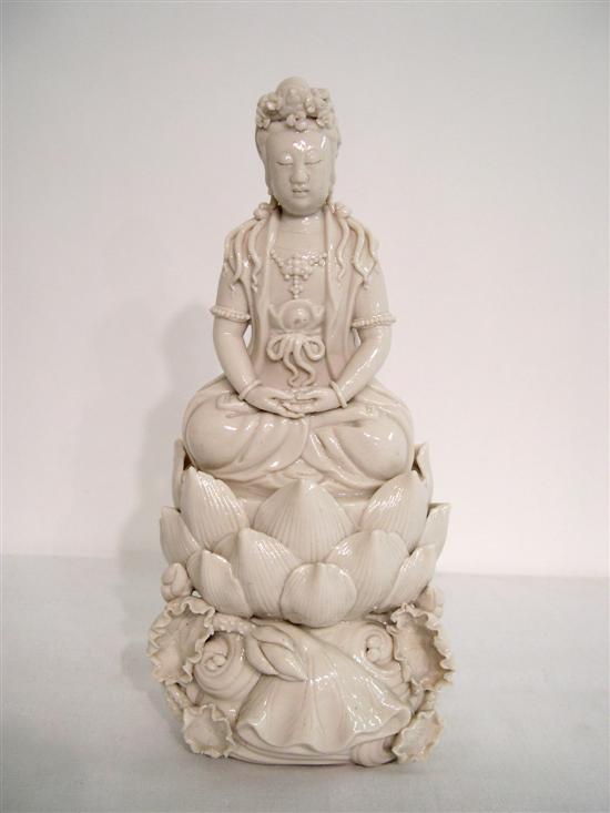 Appraisal: Blanc de Chine porcelain figure Chinese th C depicting Guanyin