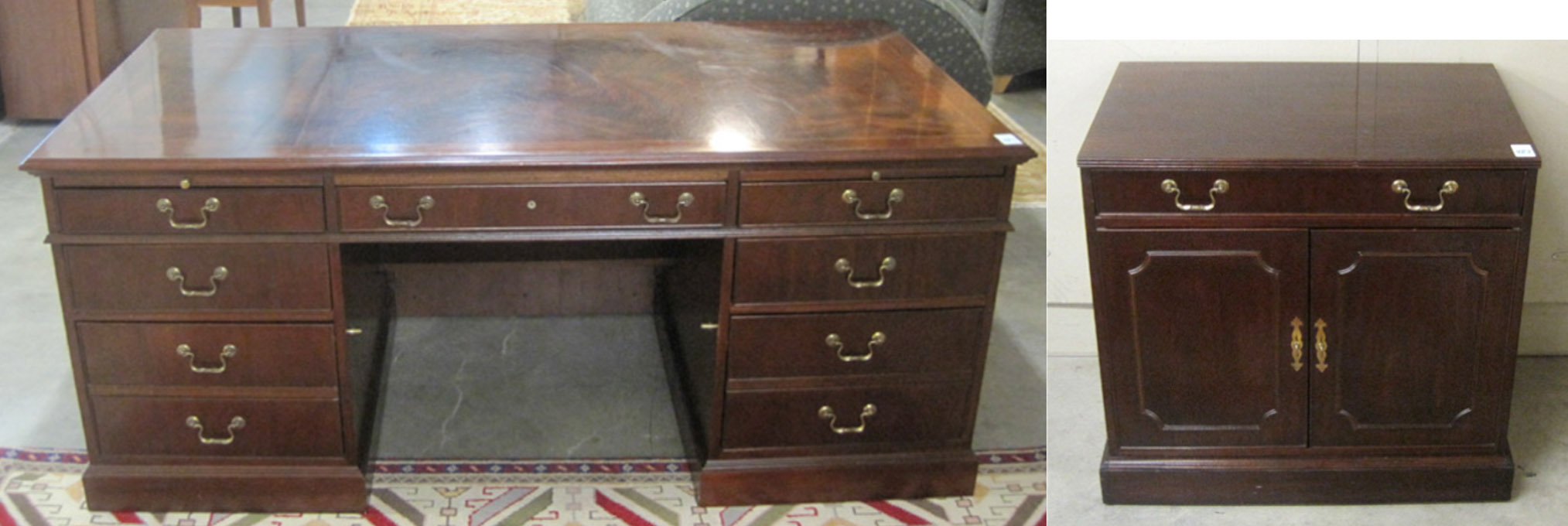 Appraisal: MAHOGANY EXECUTIVE DESK AND MATCHING SIDE CABINET National Mt Airy