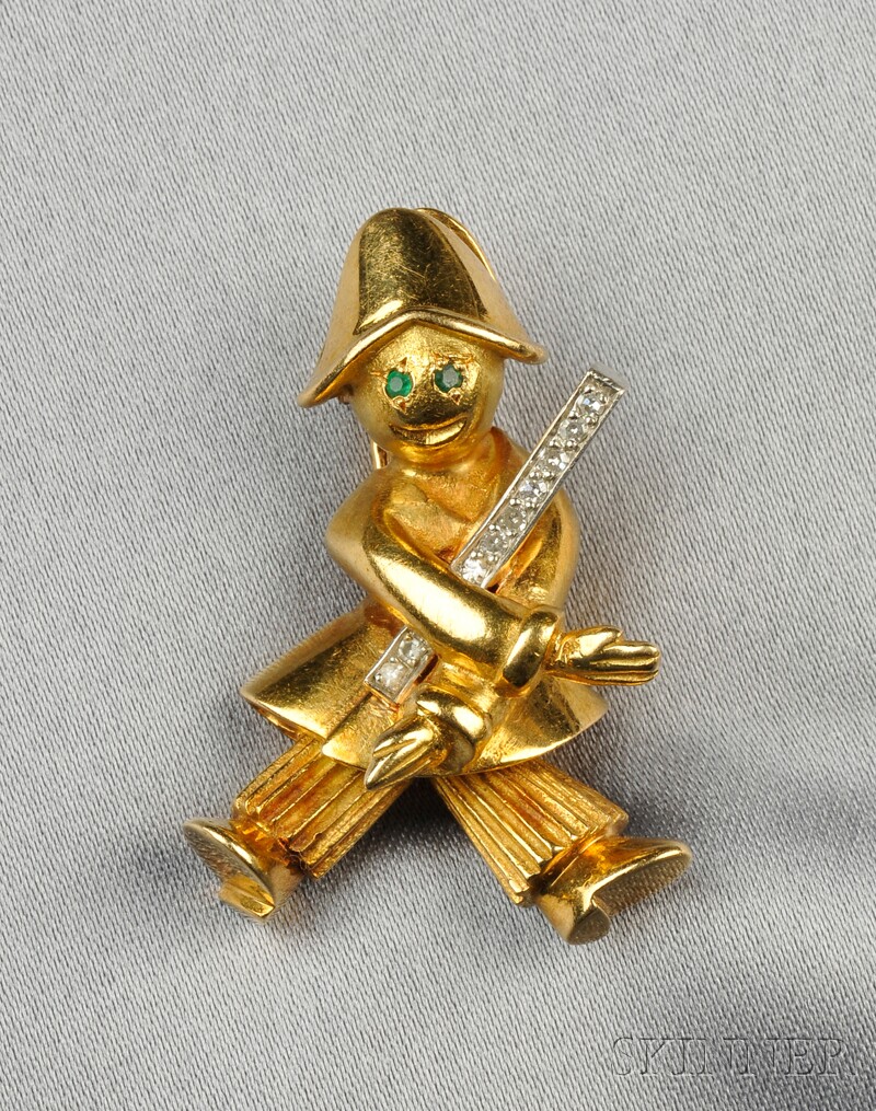 Appraisal: kt Gold and Diamond Clown Brooch France set with emerald