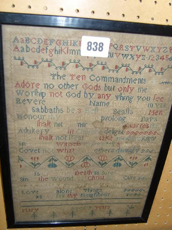 Appraisal: An th century cross-stitch needlework sampler by Mary Wethens aged