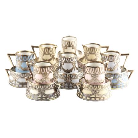 Appraisal: Set of Eight Continental Silver Overlay Porcelain Individual Cream and