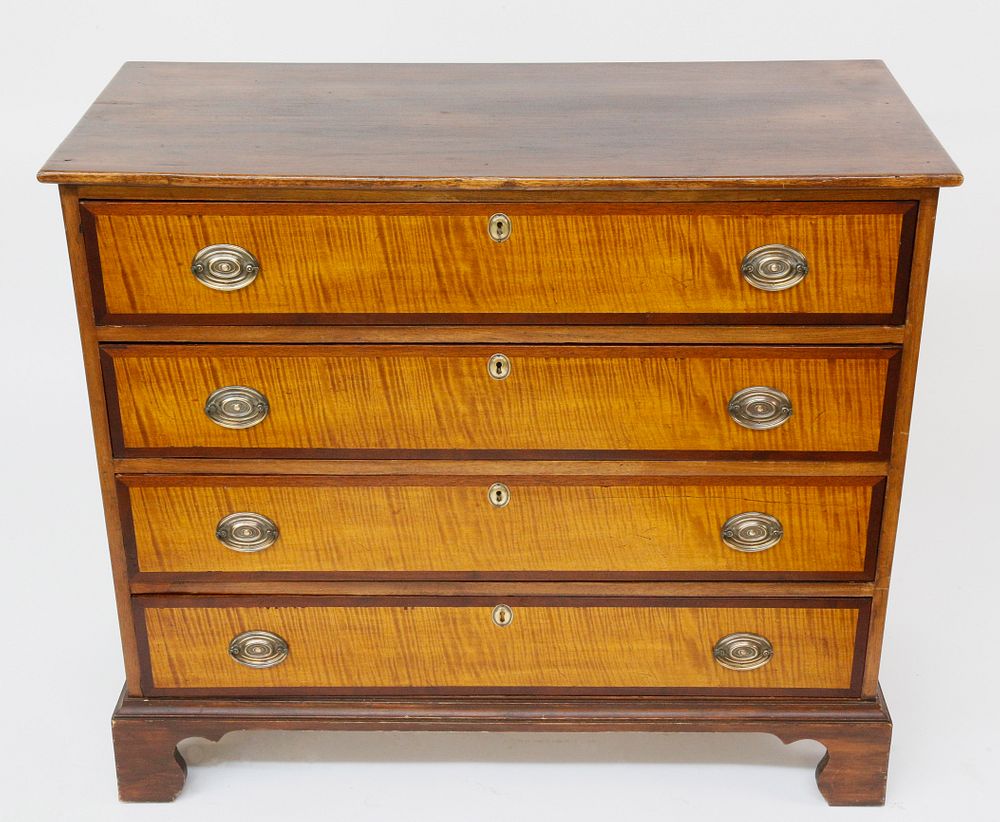 Appraisal: th c Mahogany Chest of Drawers with Tiger Maple Drawer