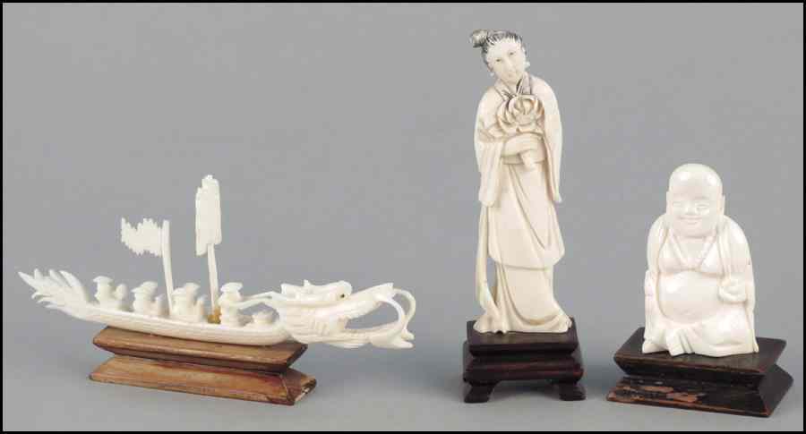 Appraisal: CARVED IVORY BUDDHA Together with a ivory carving of a