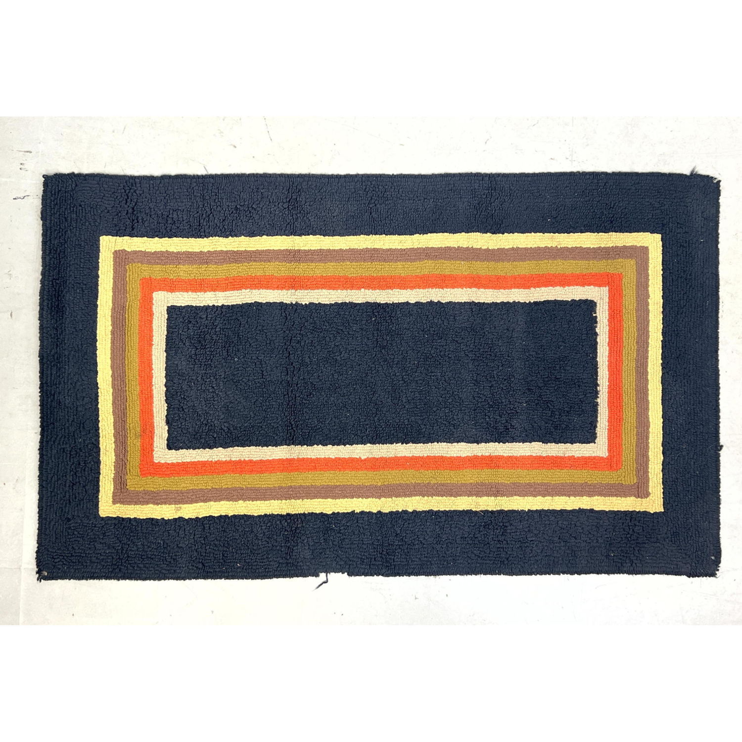 Appraisal: ' x ' Blue Black Hooked Rug with multicolored borders