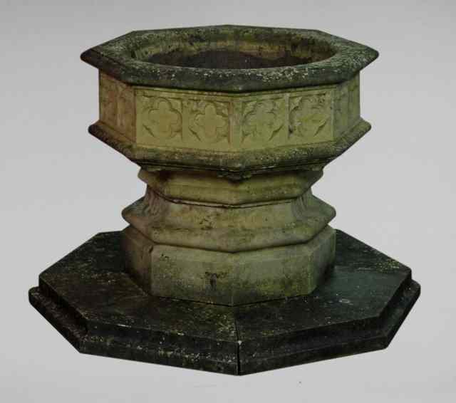 Appraisal: A Haddonstone octagonal font moulded with quatrefoils on page