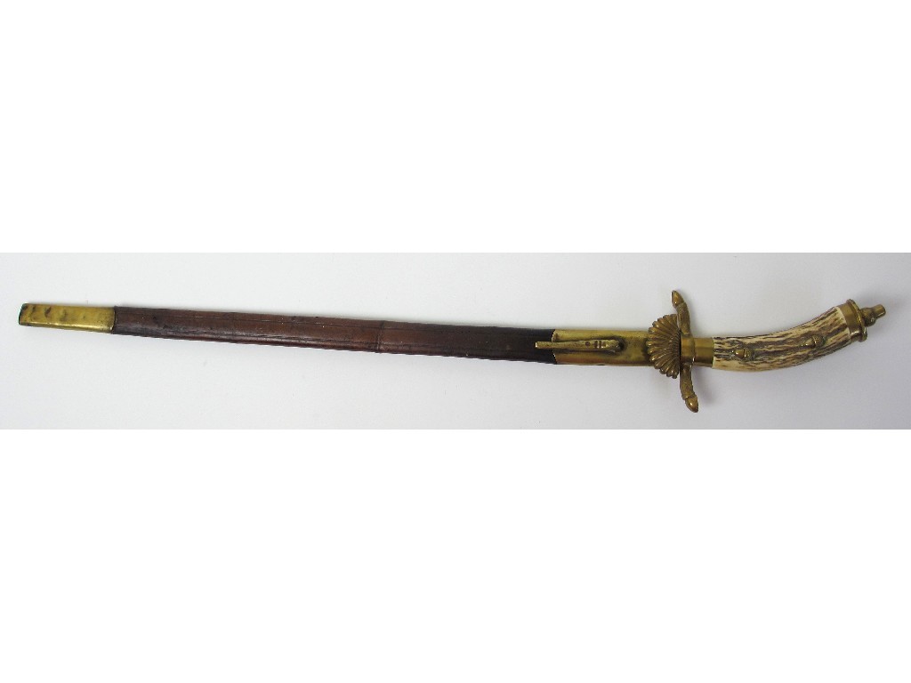 Appraisal: A German brass and horn hunting hanger the blade signed