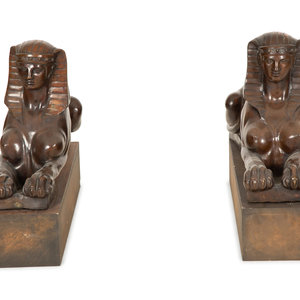 Appraisal: A Pair of Italian Bronze Sphinxes th th Century on