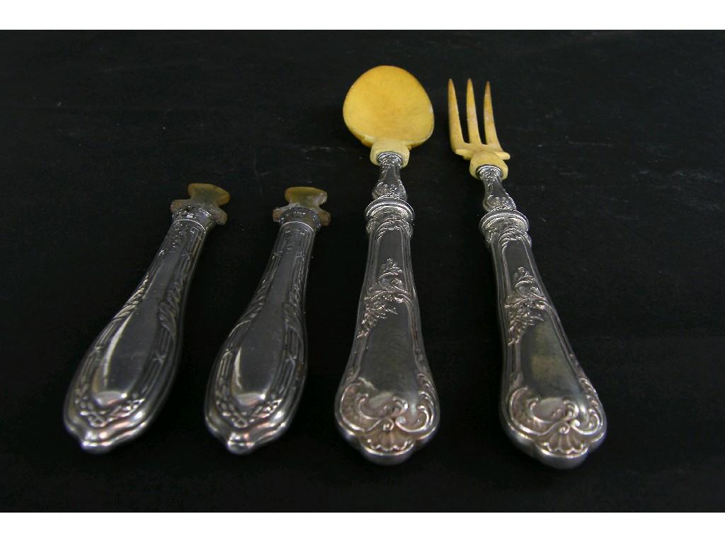 Appraisal: Pair of Continental white metal handled salad servers embossed with