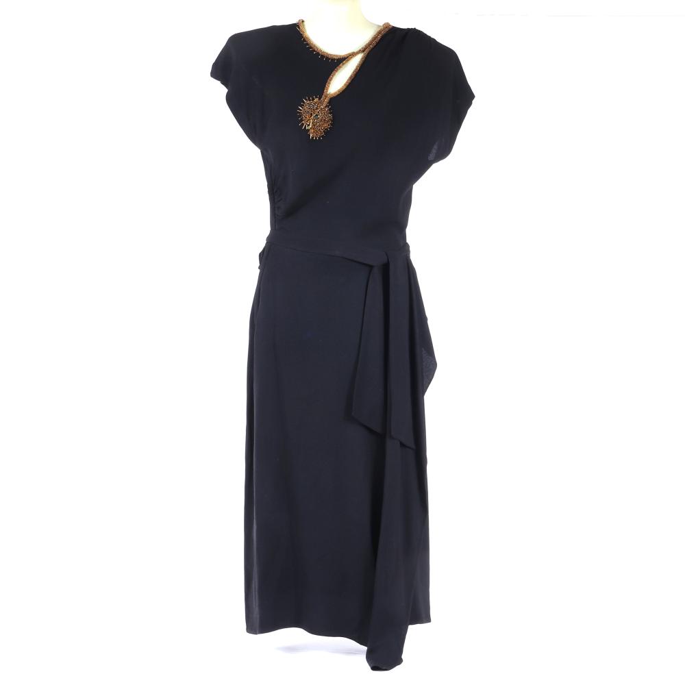 Appraisal: EISENBERG ORIGINAL BLACK CREPE COCKTAIL DRESS WITH FRONT DRAPING ASYMMETRICAL