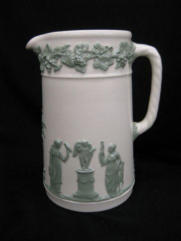 Appraisal: Wedgwood Embossed Queensware Pitcher raised green classical figurines tall excellent