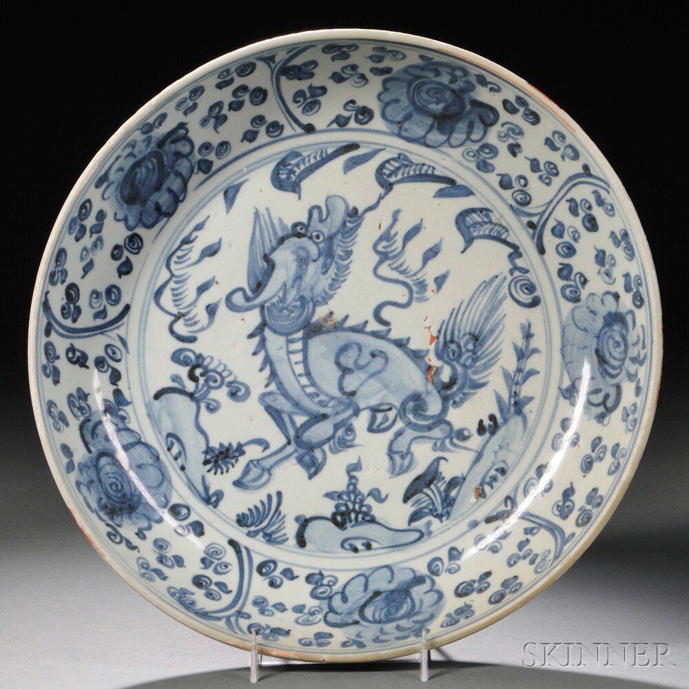 Appraisal: Blue and White Swatow Charger China Ming Dynasty charger with