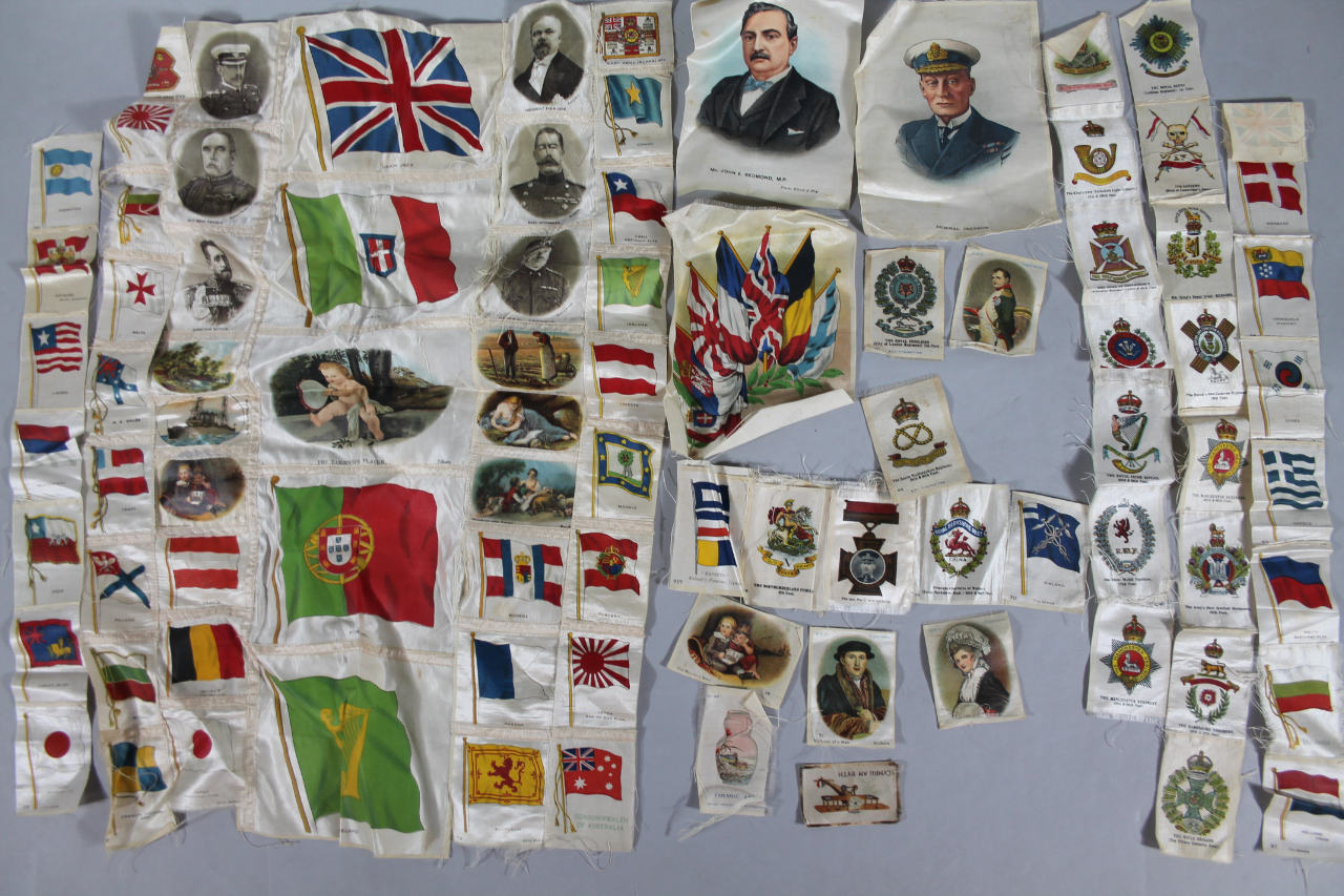 Appraisal: Various cigarette cards silks to include a patchwork quilt one