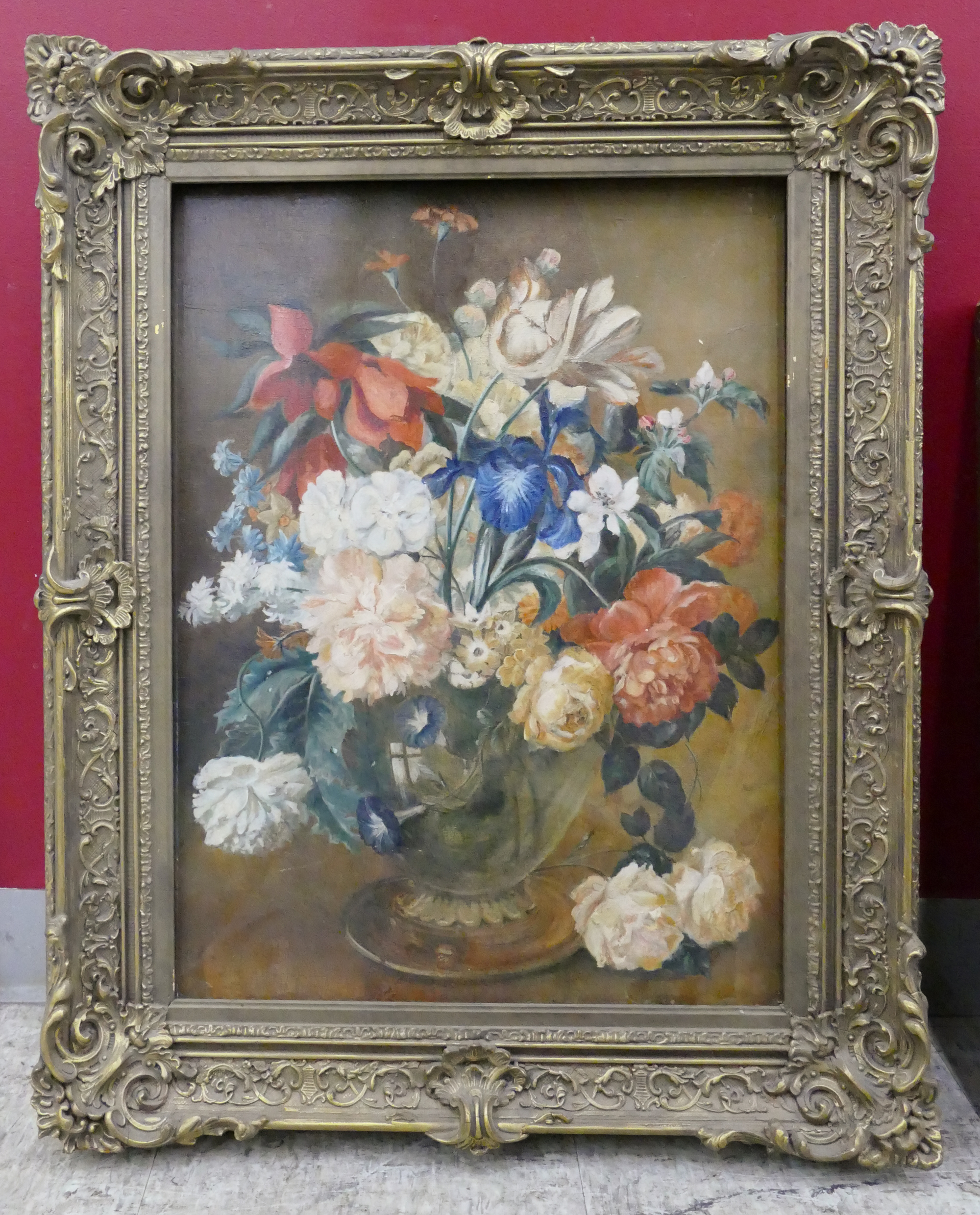 Appraisal: Antique Floral Still Life Oil on Canvas in Ornate Frame-