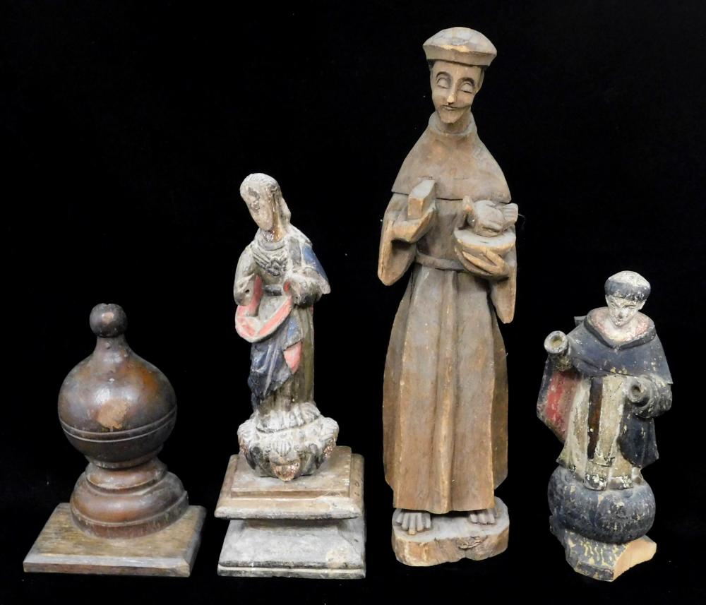 Appraisal: Four carvings including three full figure Santos carvings and one