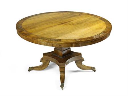 Appraisal: A Regency rosewood crossbanded and cut-brass inlaid tilt-top breakfast table