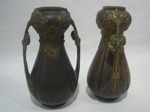 Appraisal: ART NOUVEAU BRONZE VASES L KANN Cast from a model