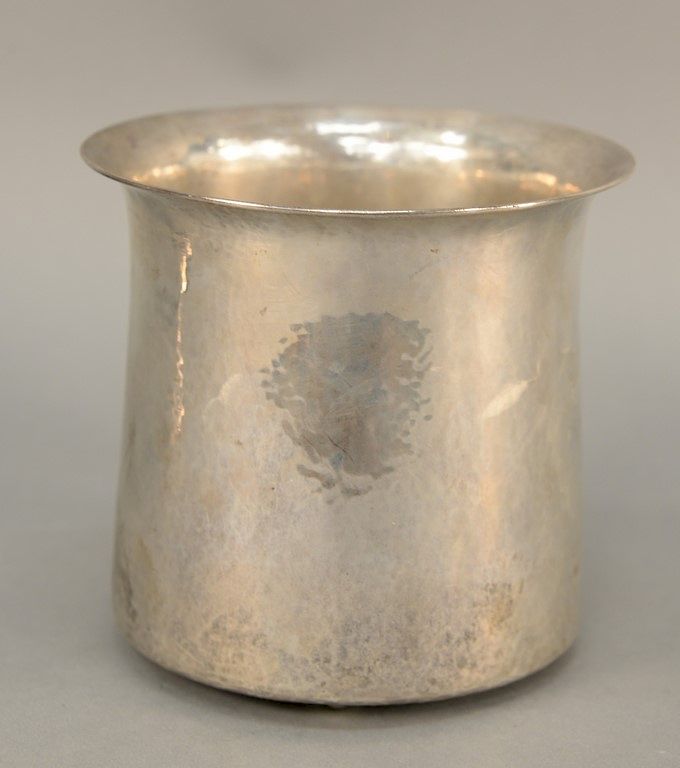 Appraisal: Lane sterling silver footed ice bucket hand hammered marked Lany