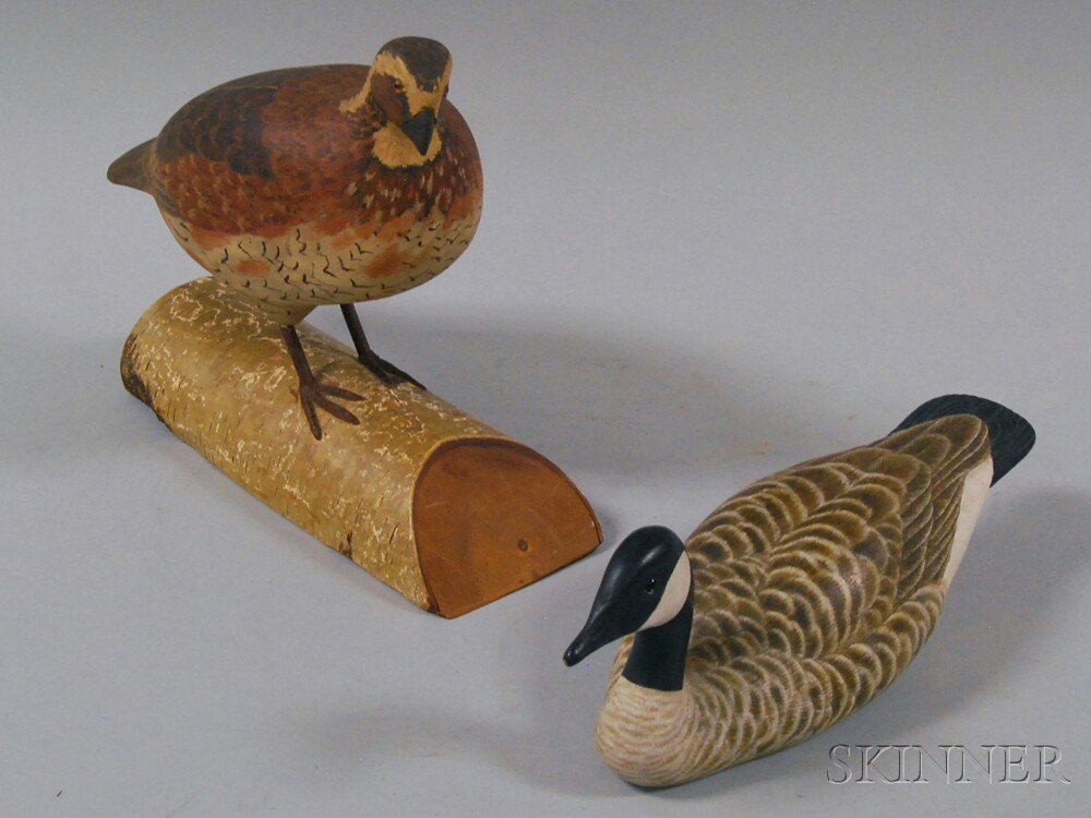 Appraisal: Two Painted Bird Carvings a small Canada goose figure signed