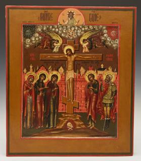 Appraisal: Russian Icon of the Crucifixion th c tempera and gilt