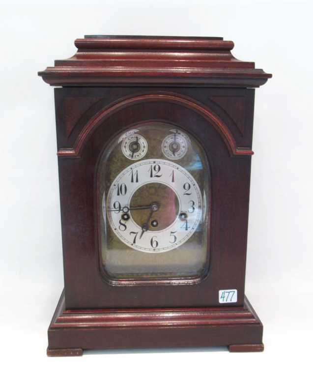 Appraisal: GERMAN MAHOGANY CASE BRACKET CLOCK Gebr Junghans Uhrenfabrik Black Forest