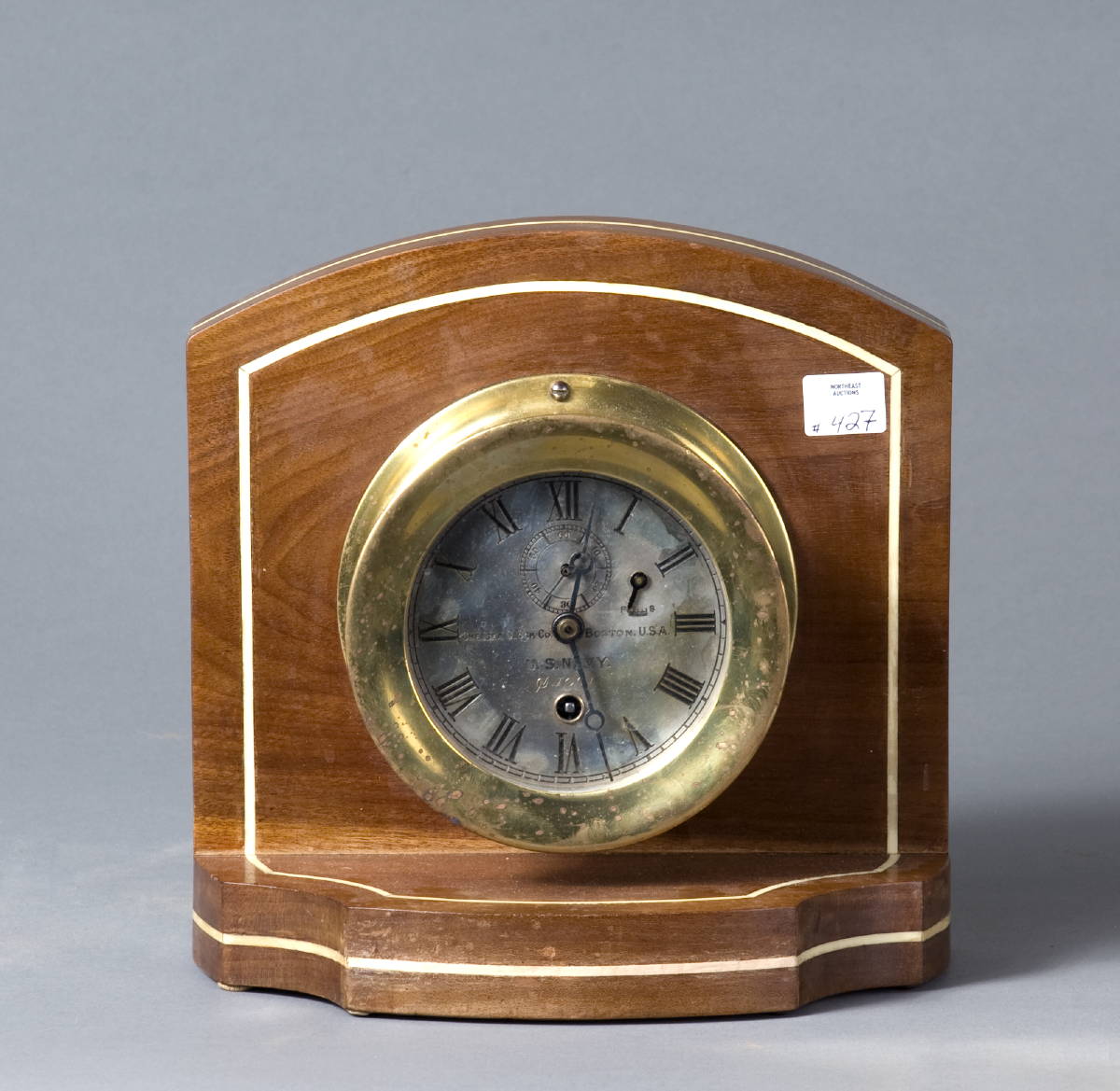 Appraisal: CHELSEA CO BRASS SHIP'S CLOCK FITTED AS A BOOKEND Marked