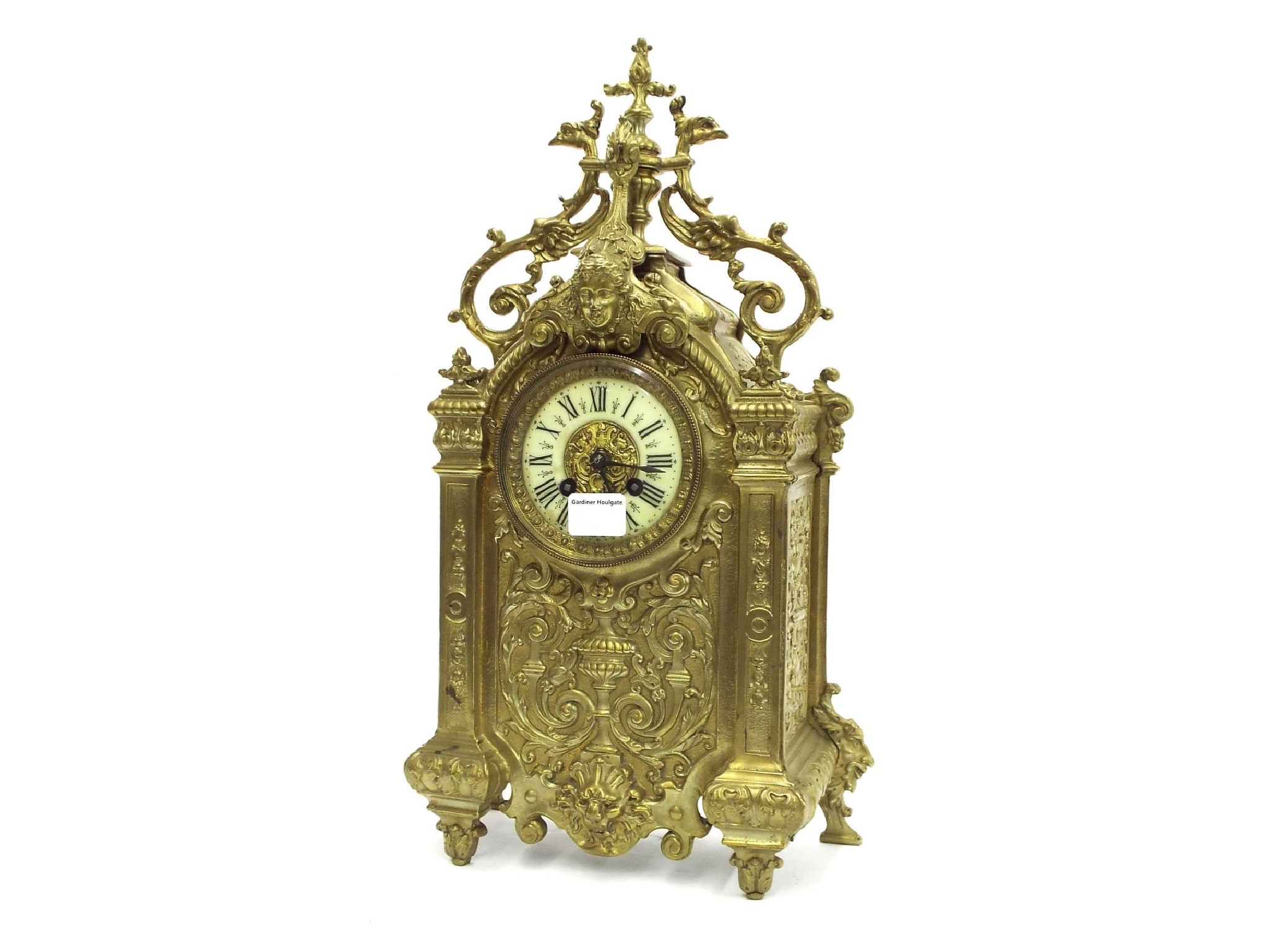 Appraisal: Brass two train mantel clock the S Marti movement striking