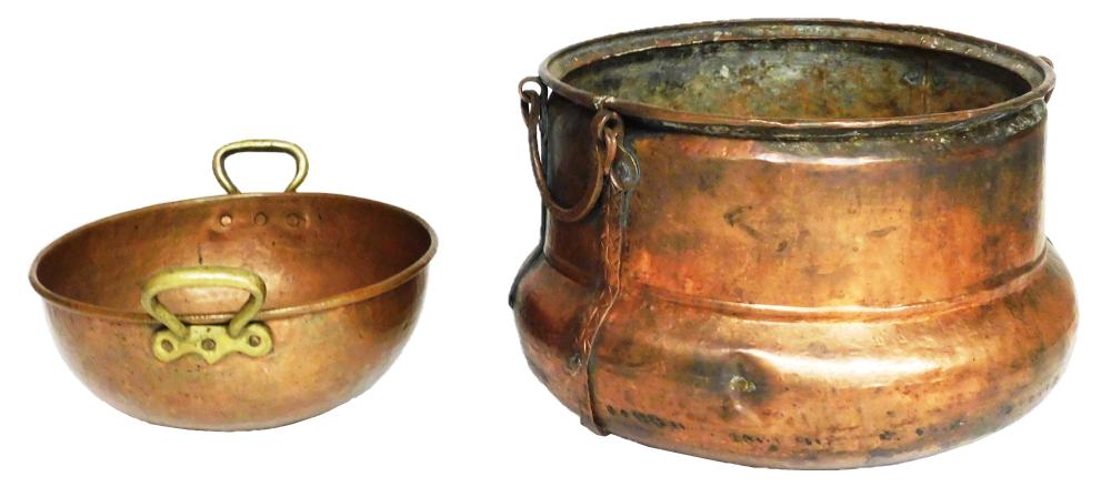 Appraisal: Two copper containers th th C one hammered copper basin