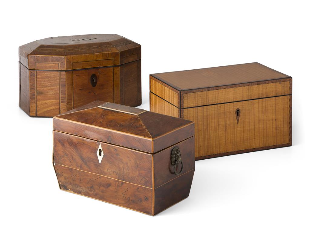 Appraisal: YTWO GEORGE III TEA CADDIES CIRCA the first of rectangular