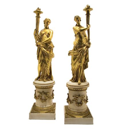 Appraisal: Pair of Louis XVI Gilt-Bronze and Marble Figures Together with