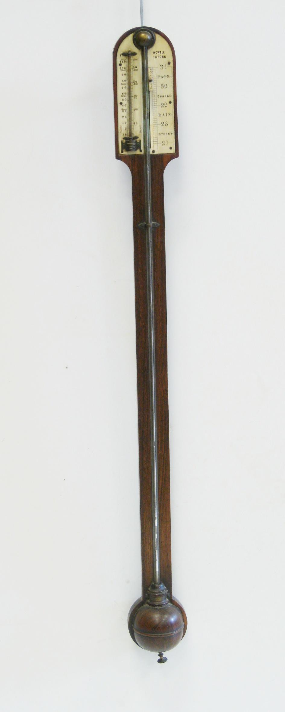 Appraisal: A th Century rosewood cased Stick Barometer and Thermometer with