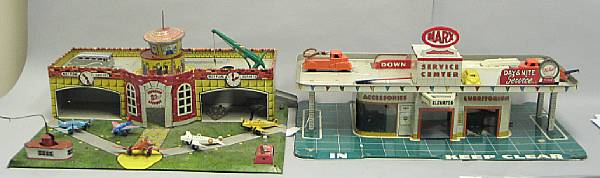 Appraisal: Tin lithographed s diorama playsets A Marx s gasoline service