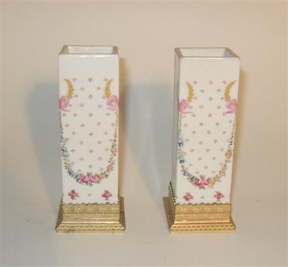 Appraisal: Pair of Sevres style gilt bronze mounted bud vases th