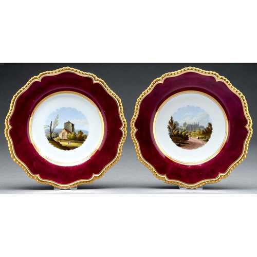 Appraisal: A pair of Flight Barr Barr claret ground dessert plates