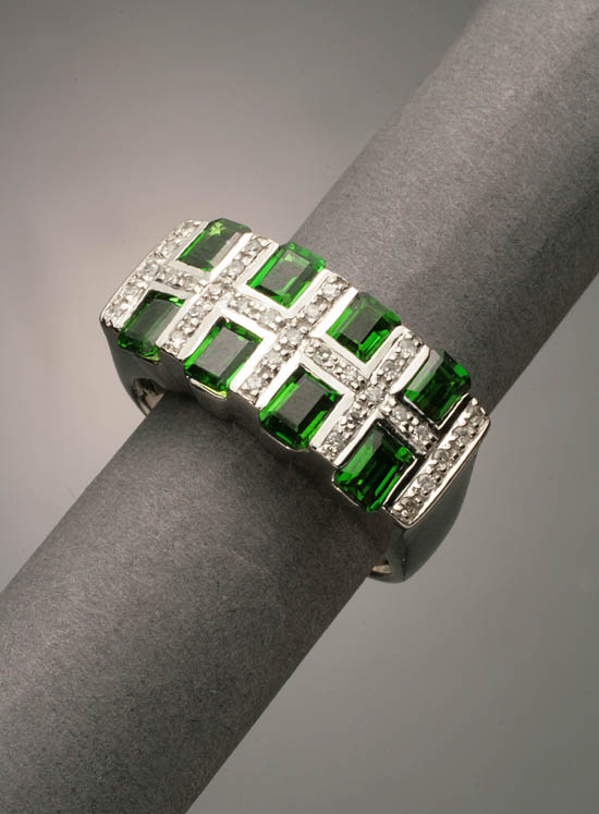 Appraisal: -Karat White-Gold Tourmaline and Diamond Dinner Ring The domed mount