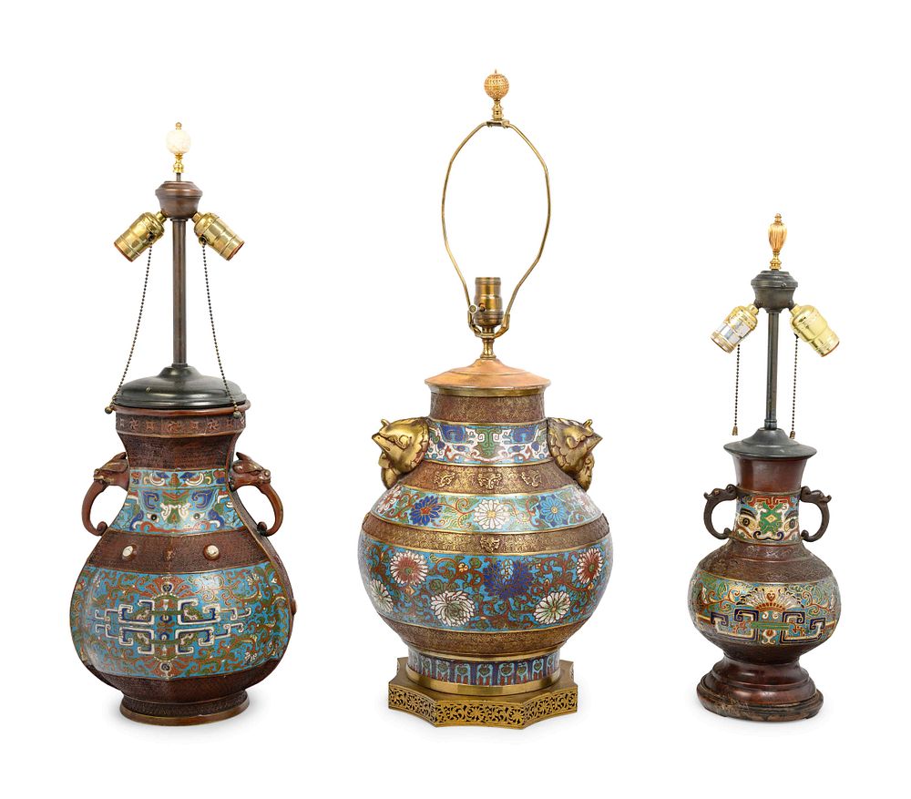 Appraisal: Six Japanese Cloisonne Enameled Vases Six Japanese Cloisonne Enameled Vases