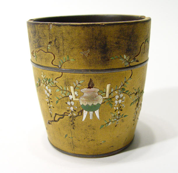 Appraisal: Japanese Shibiyama gilt and lacquered pail design pot inlaid with