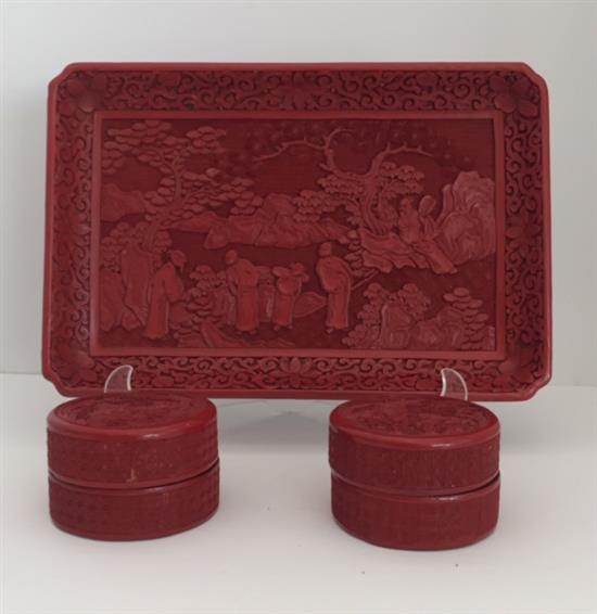 Appraisal: Sale Lot A Pair of Chinese Carved Cinnabar Lidded Boxes